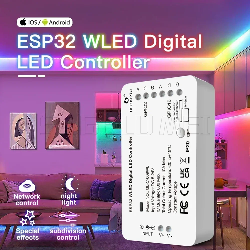 Фото GLEDOPTO ESP32 WLED светодиодный контроллер GL-C-009/010WL/010WL-D с микрофоном DIY музыкальные динамические режимы для WS2811/2812/2813 полосы света №3