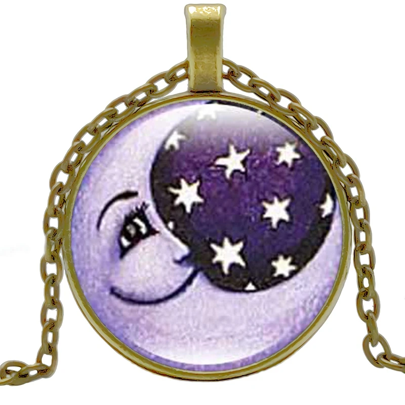 

HOT! 2019 Stars Moon Goddess Necklace Fashion Anime Surrounding Glass Convex Round Pendant Necklace Charm Girl Jewelry