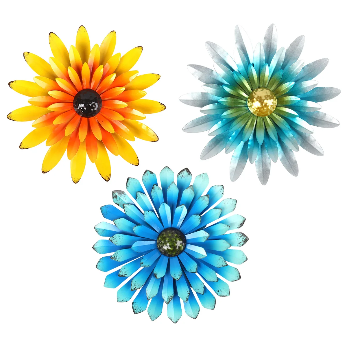 

12 дюймов металлический Подсолнух настенный Декор 3D цветок настенный искусство подвесные украшения многослойный цветок Настенный декор дл...