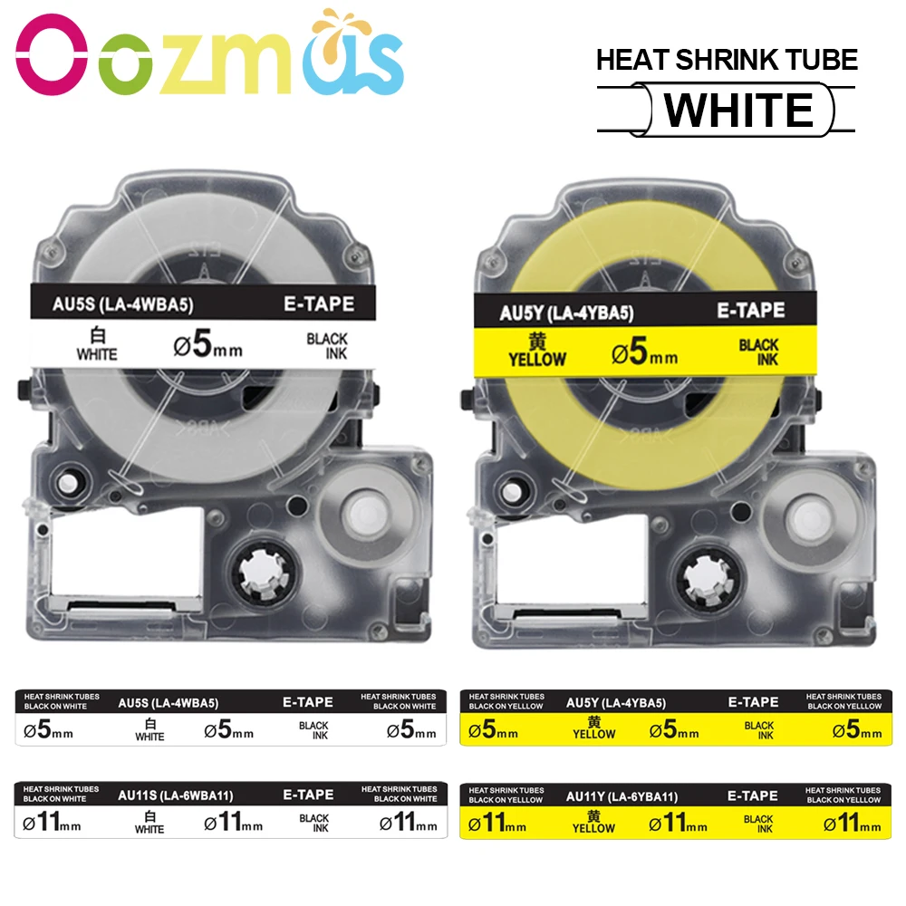 

Oozmas LA-4WBA5 LA-4YBA5 Heat Shrink Tubes Compatible for Epson LK-4WBA5 For King Jim SU5S SU5Y Φ5mm/9mm Φ11mm/18mm Label Maker