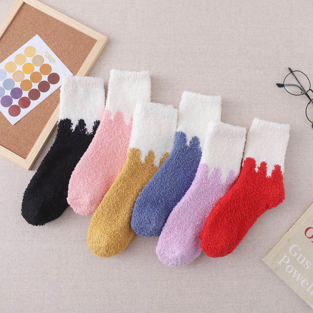 

Women Cute Sweet Cream Patchwork Warm Wool Fluffy Socks Spring Autumn Coral Fleece Home Floor Sleep Fuzzy Socks calcetines mujer