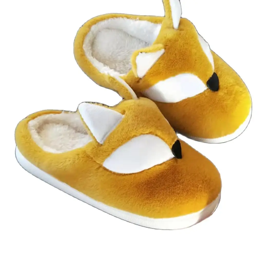 

Cartoon Cute Fox Cotton Slippers Winter Indoor Home Couple Slippers Keep Warm Faux Fur Slippers Girl Heart Cotton Shoes Winter