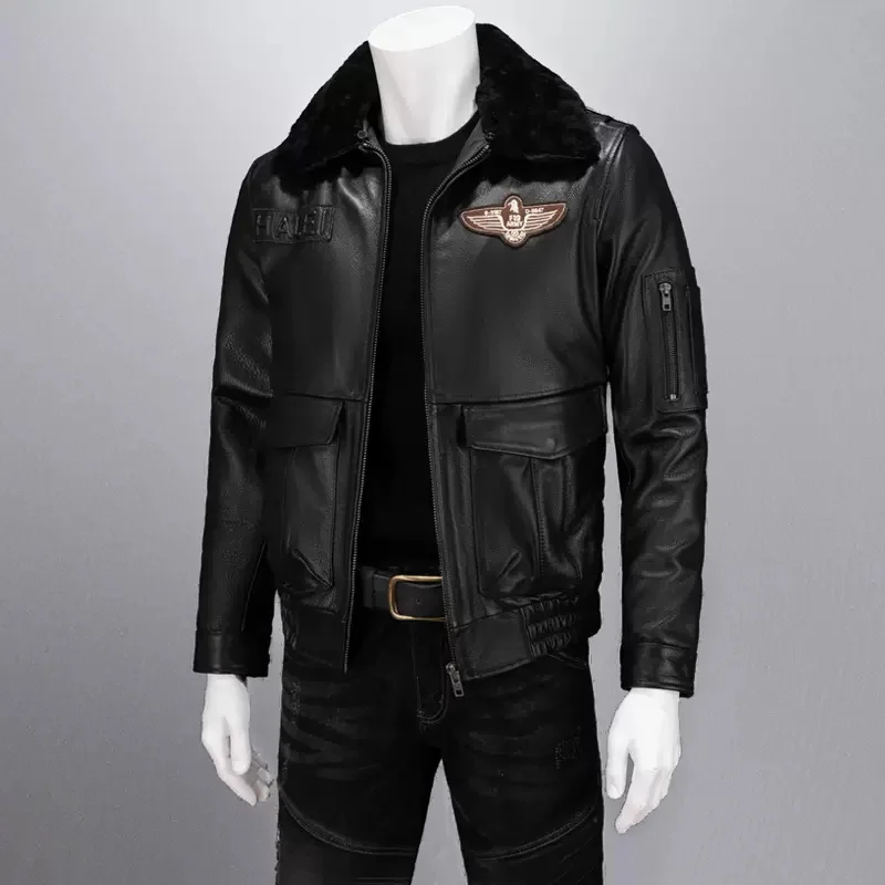 Мужская Осенняя кожаная куртка-пилот в стиле милитари