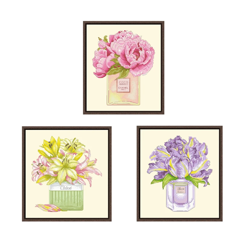 

Peony bouquet cross stitch kit Iris Lily perfume18ct 14ct 11ct light yellow fabric cloth cotton silk DIY home deco accessories