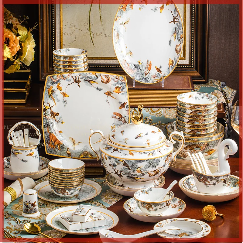 

Jingdezhen - Ceramic Bowls, Plates And Chopsticks, Household Bone Tableware, Restaurant Dining Table Decoration, Gift Dinnerware