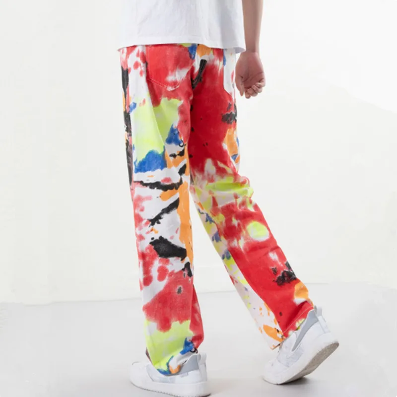 2022 New Fashion Multicolor Tie Dye Hip Hop Men Straight Jeans Trousers Korean Casual Women Punk Denim Pants Pantalones Hombre