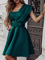 women one shoulder party club dress robes formal mini dress with belt party vestido