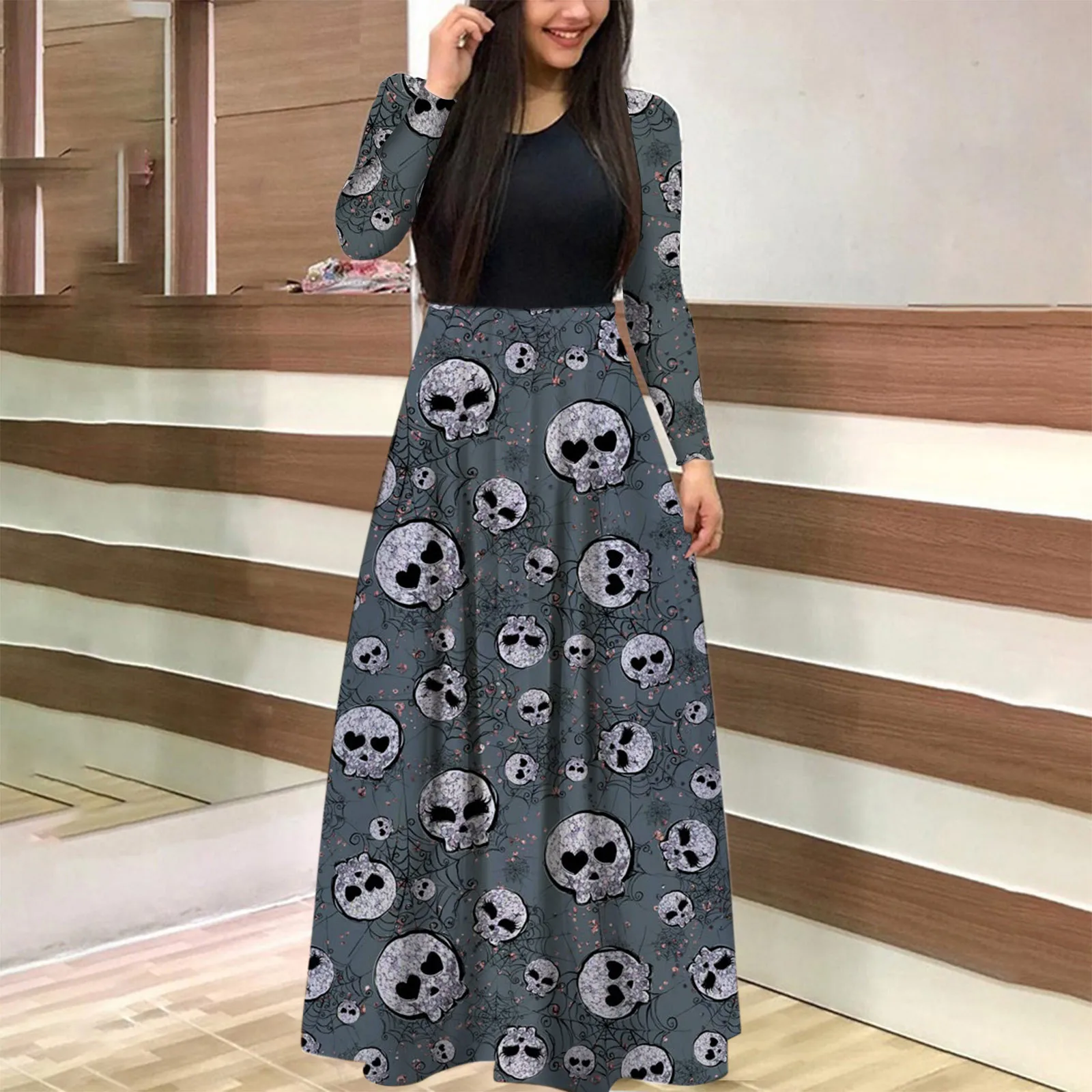 

Женские сексуальные элегантные короткие платья с длинным рукавом и принтом скелета для коктейвечерние для женщин длинные платья с длинным ...