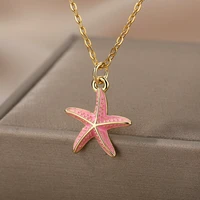 enamel starfish necklaces for women fashion yellow dripping oil star pendant star necklace party jewelry choker bijoux femme