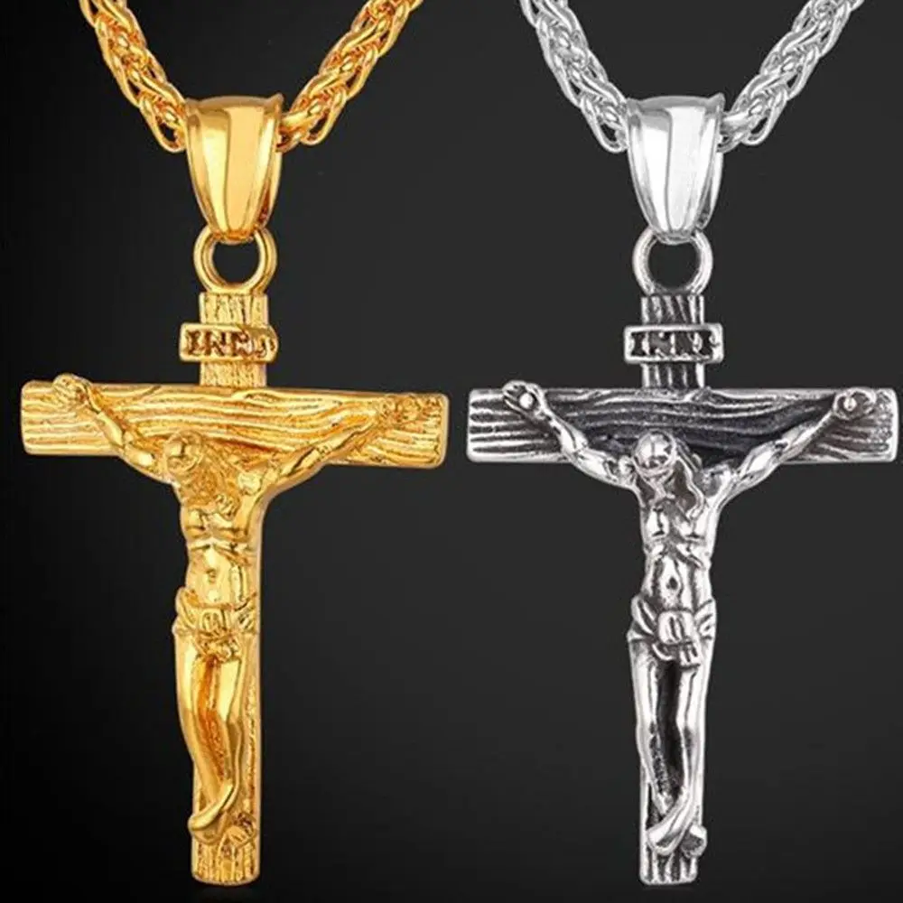 

Men Women Retro Trendy 316L Stainless Steel Christian Jewelry Cross Pendant Necklace Crucifix Jesus Religious