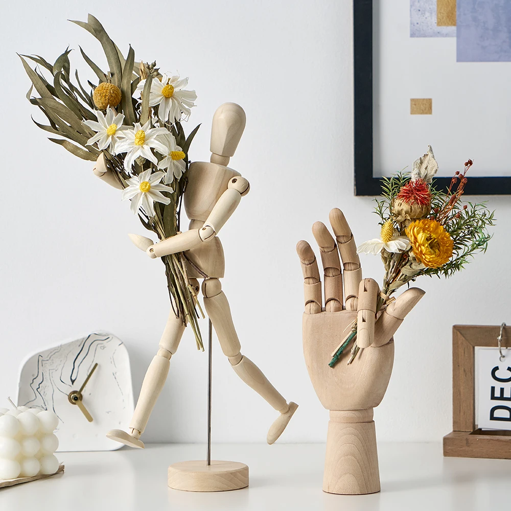 

Modern Creative Wooden Craft Puppet Flower Arrangement Living Room Bedroom Office Decoration Gifts for Friends Home Fumishings