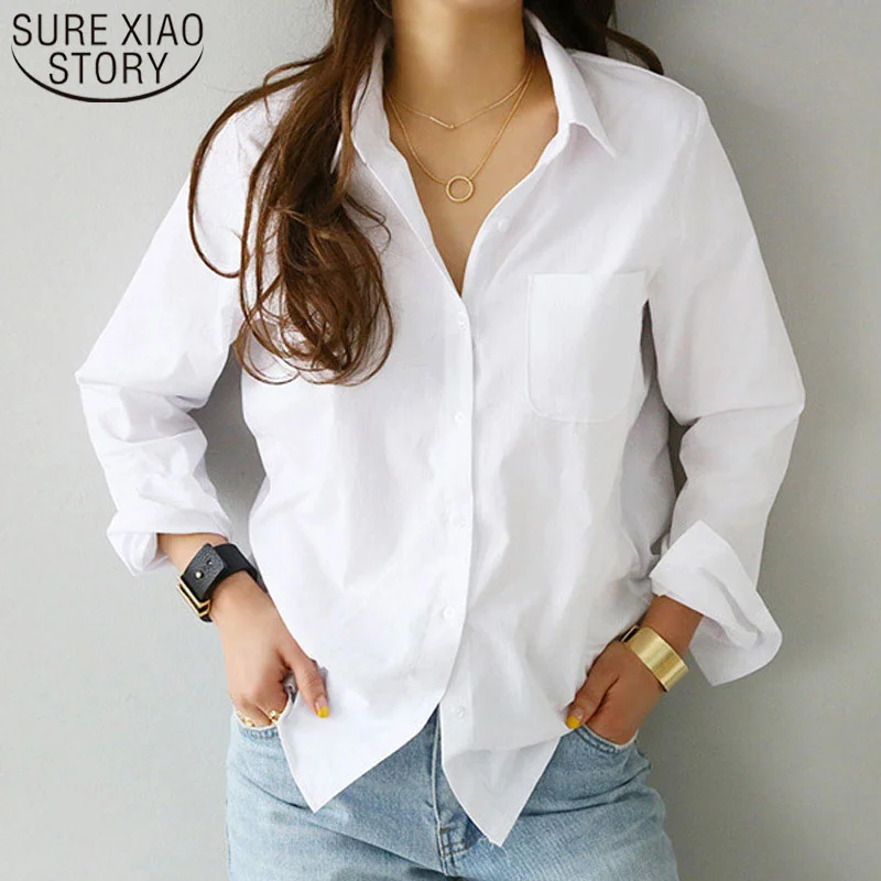 

Women Shirts and Blouses 2022 Feminine Blouse Top Long Sleeve Casual White Turn-down Collar Ol Style Women Loose Blouses 3496 50
