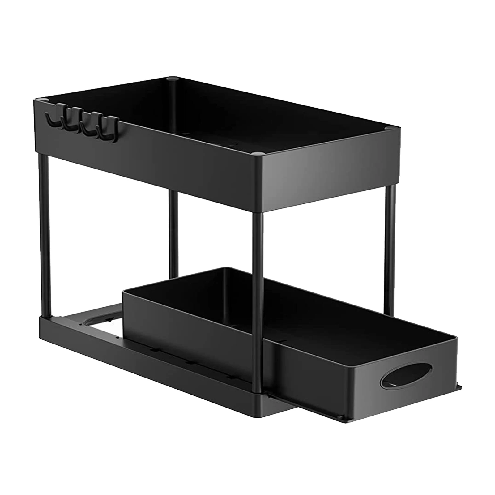 

2 яруса для хранения под раковиной для ванной и кухни с крючками, подвесная чашка, дно можно вынуть, скользящий шкаф-Органайзер