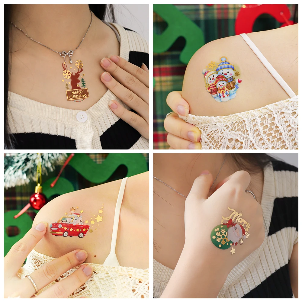 Мультяшные рождественские временные татуировки-наклейки для детей боди-арт