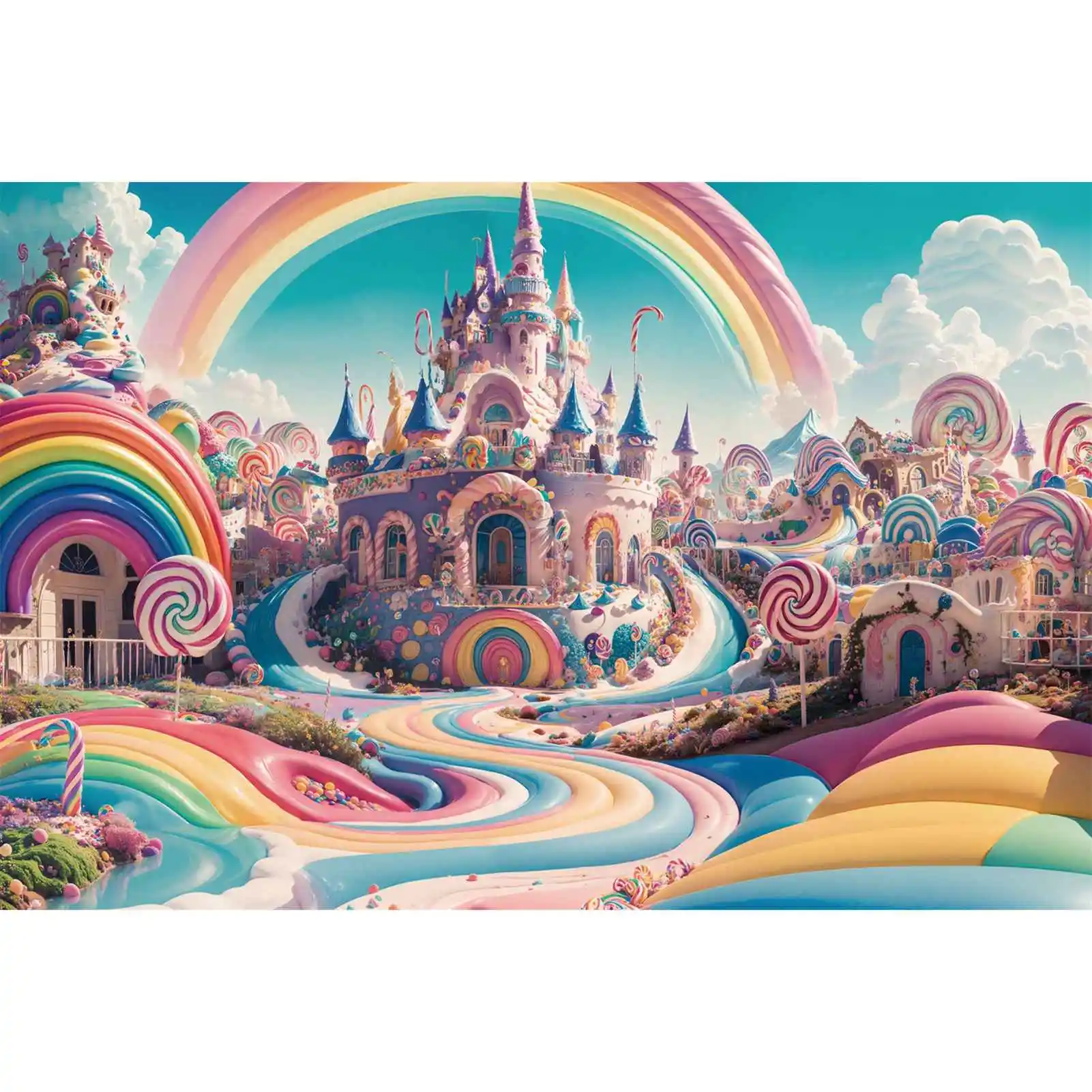 

Birthday Party Candyland Castle Photography Backdrops Decoration Rainbow Customized Kids Photographic Backgrounds Banners