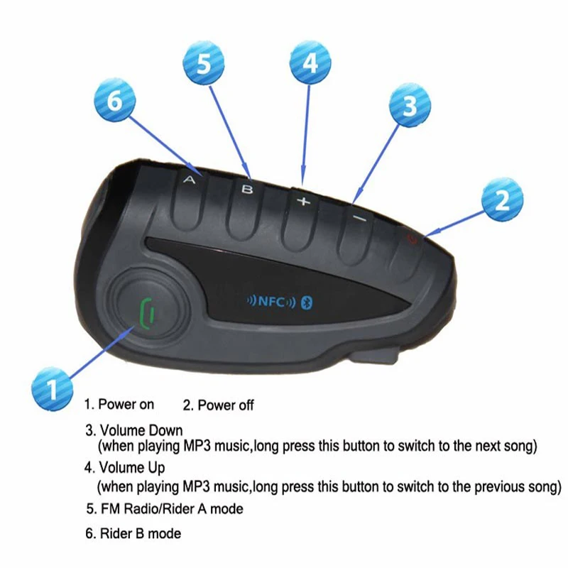 Bluetooth-гарнитура VNETPHONE V8 для мотоциклетного шлема водонепроницаемая 5 каналов NFC 1 2