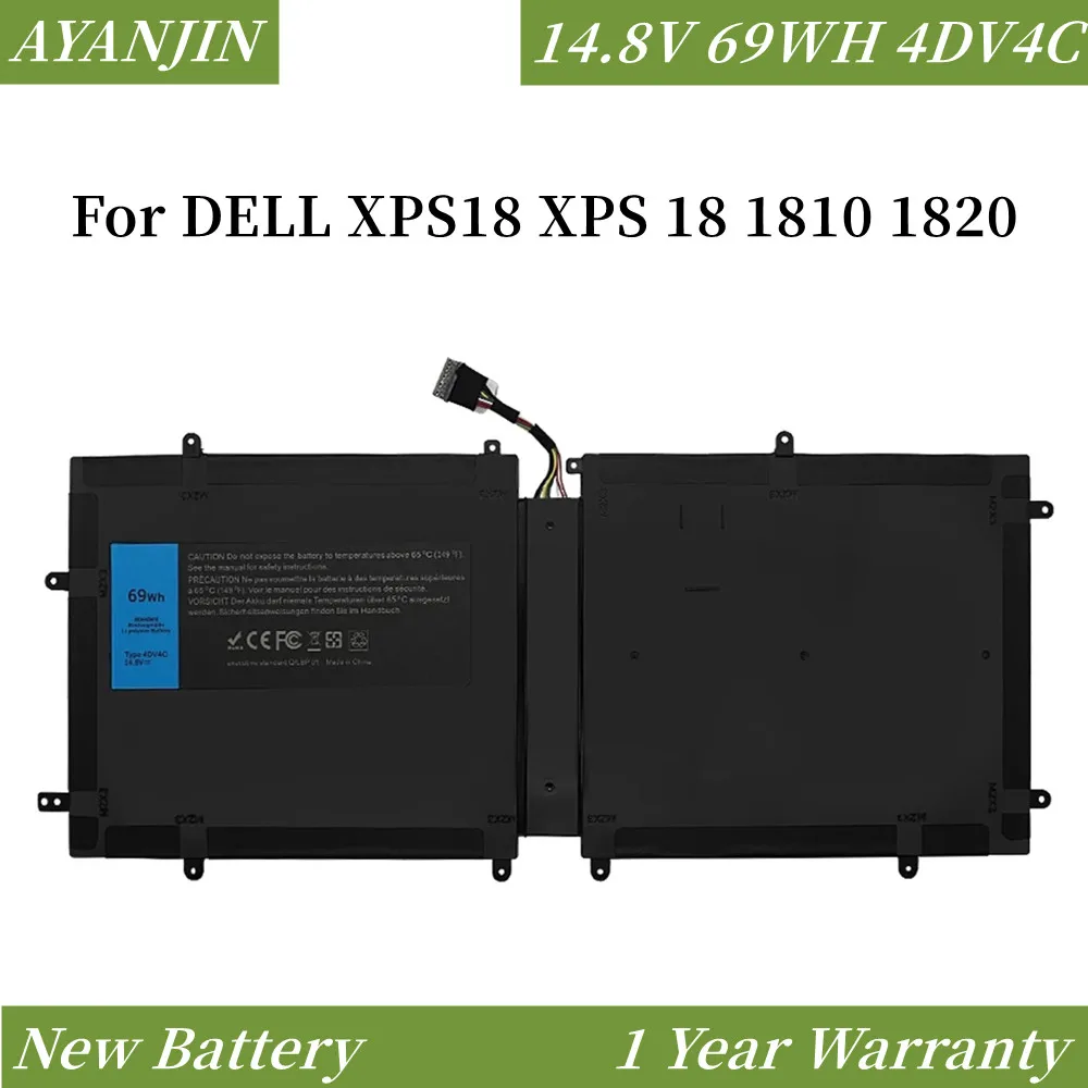 New Battery 4DV4C D10H3 14.8V 69WH Laptop Battery for DELL XPS18 XPS 18 1810 1820 Series 63FK6