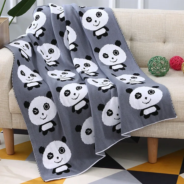 

TONGDI Soft Warm Children Cartoon Panda Fringed Knitting Wool Blanket Pretty Gift Decor For Sofa All Season Handmade Sleeping