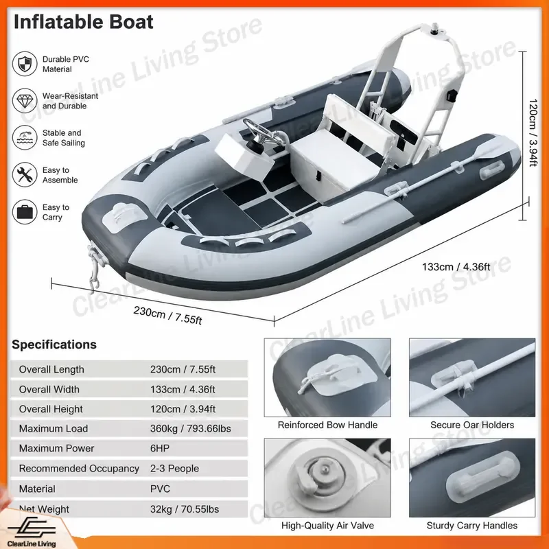 Фото Надувная лодка RIB300 (9,8 футов) из ПВХ Orca Hyperion, прочная, быстродействующая, алюминиевая, для рыбалки, катания, использования в качестве тендерной лодки, каяка, каноэ, для водных видов спорта №2