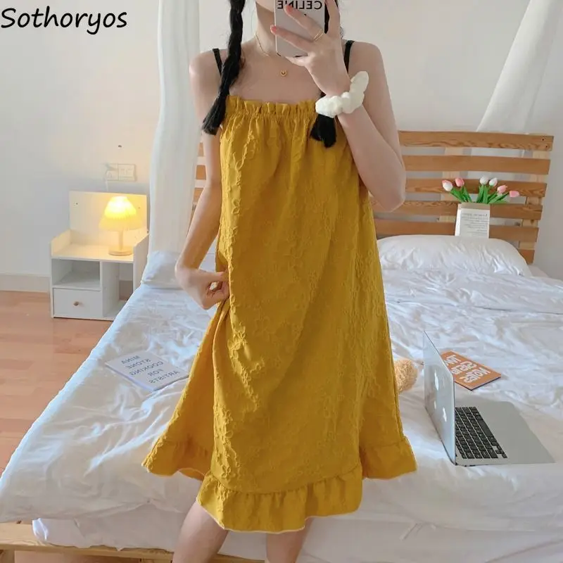

Nightgowns Women Floral Sweet Design Casual Korean Style Sleeveless Minimalist Bow Trendy Soft Summer Sleepwear Students Home