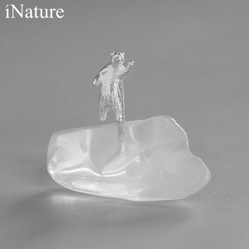 

INATURE 925 Sterling Silver Natural Crystal Dancing Bear Home Party Decoration