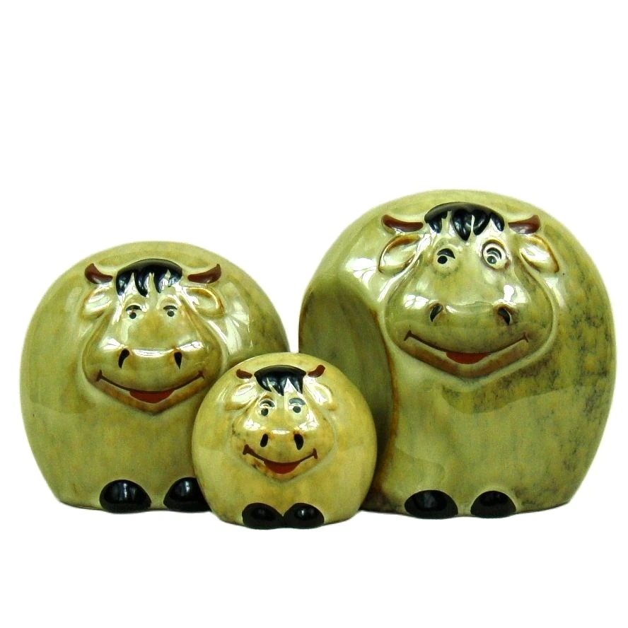 Фарфоровый полный бык семейная миниатюрная вариация глазурованная керамика