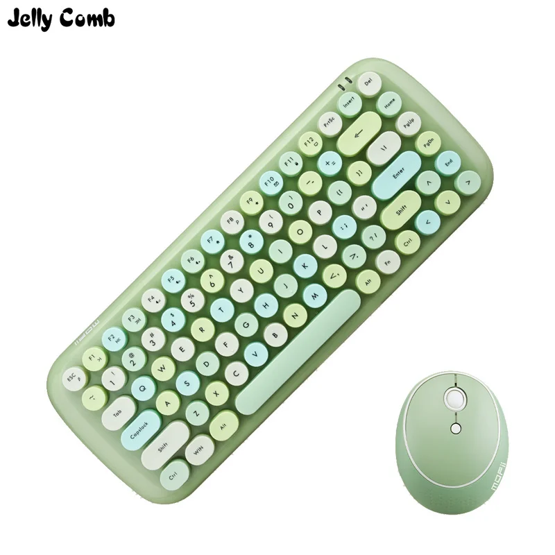 

Jelly Comb 2.4G Wireless Keyboard Set Mixed Candy Color Roud Keycap Keyboard and Mouse Comb for Laptop Notebook PC Girls Gift