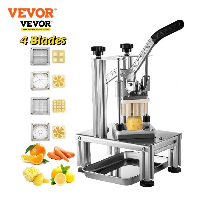 

VEVOR Commercial Vegetable Chopper with 4 Stainless Steel Blades Home French Fry Dicer Potatos Onions Manual Slicer Fruit Cutter