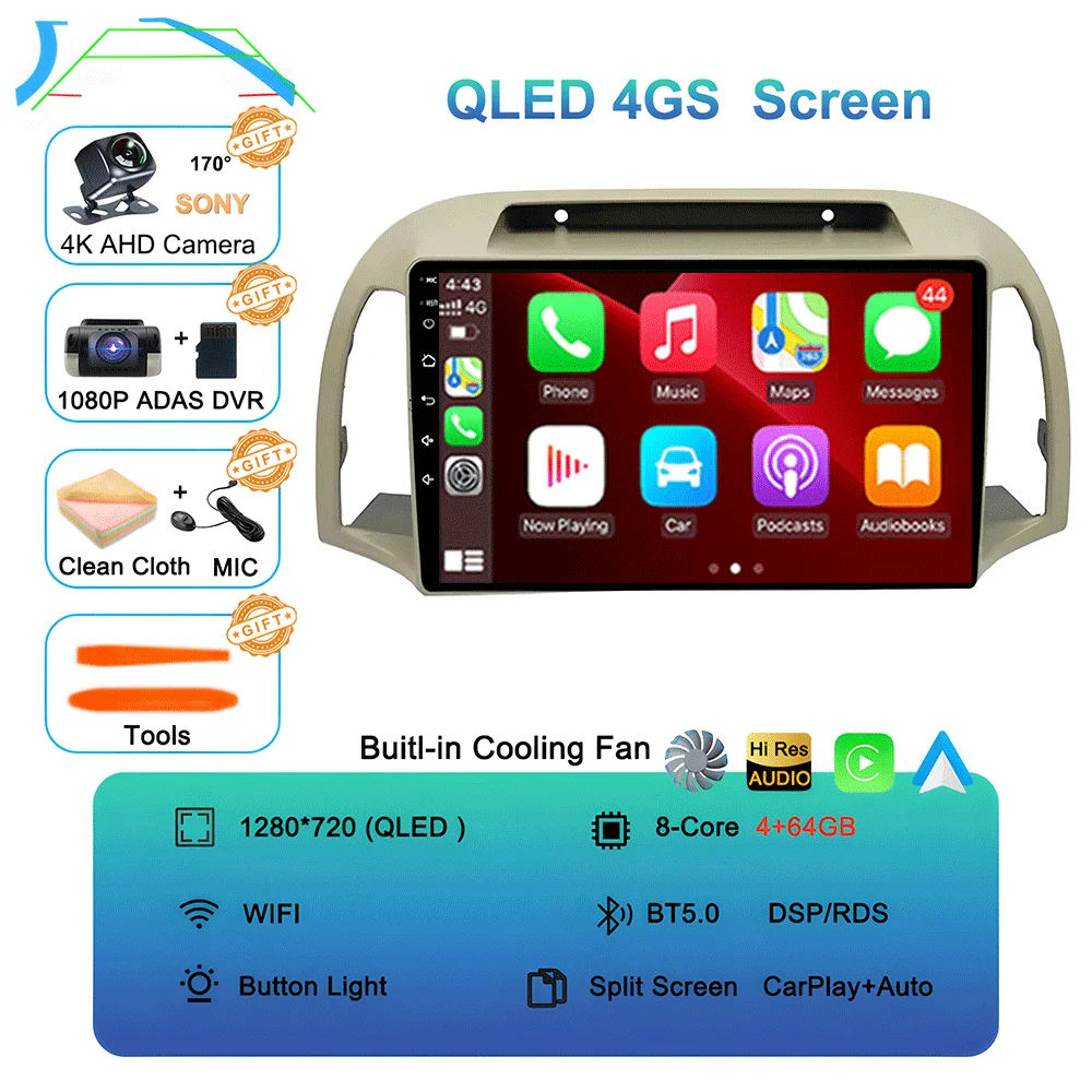 

Android 15 Carplay WIFI + 4G для Nissan March Micra K12 2002 2003 2004-2010 Автомобильный радиоприемник Мультимедийный плеер GPS Стерео 2din Головное устройство