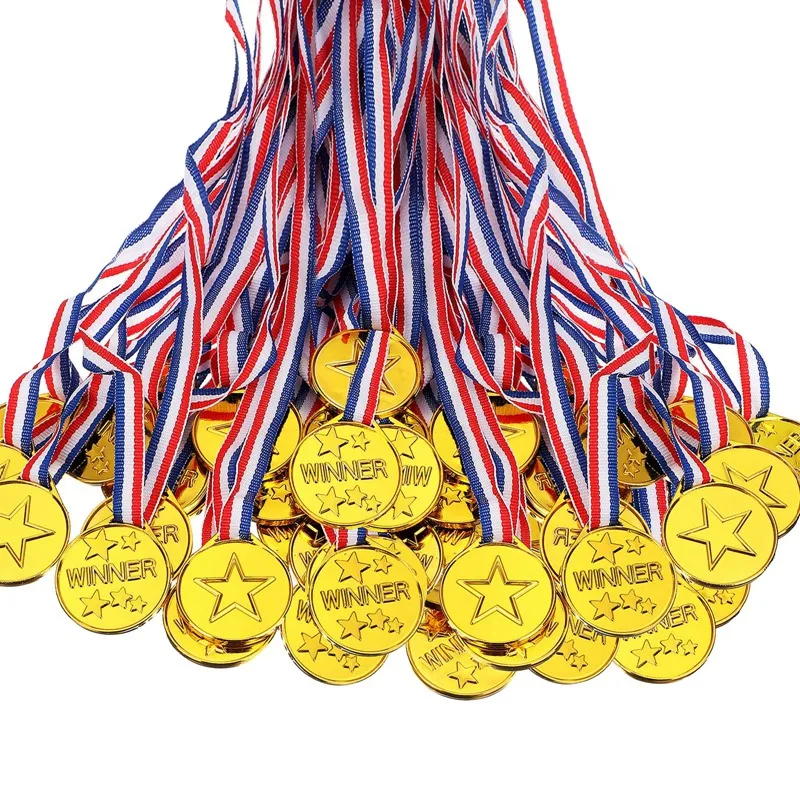 

100 Pieces Kids Plastic Winner Medals Gold Winner Award Medals For Olympic Style,Party Decorations And Awards