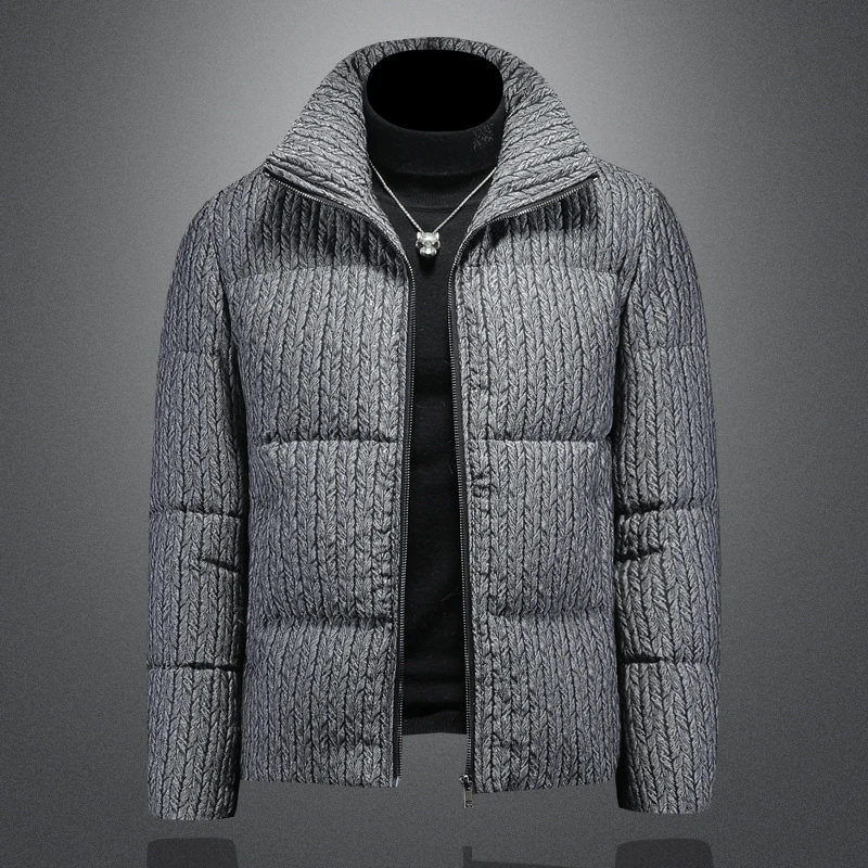 2024 полосатое пальто с воротником-стойкой мужская куртка Kurtka Zimowa зимняя длинным