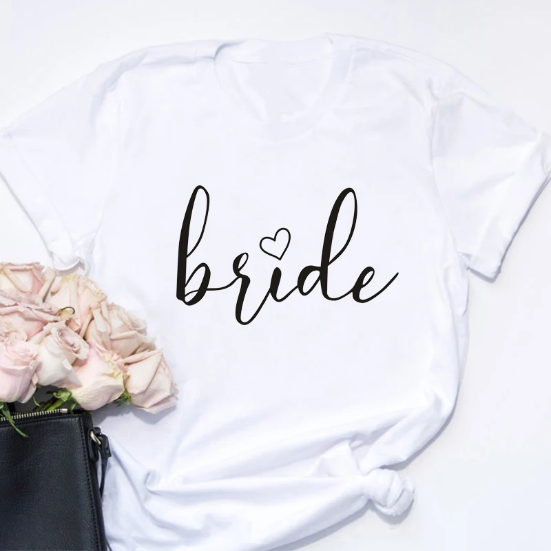 

New Summer Fashion T-shirt Wedding Bride Bridesmaid Letter Print Short-Sleeved Harajuku Romantic Top Simple Women's Clothing