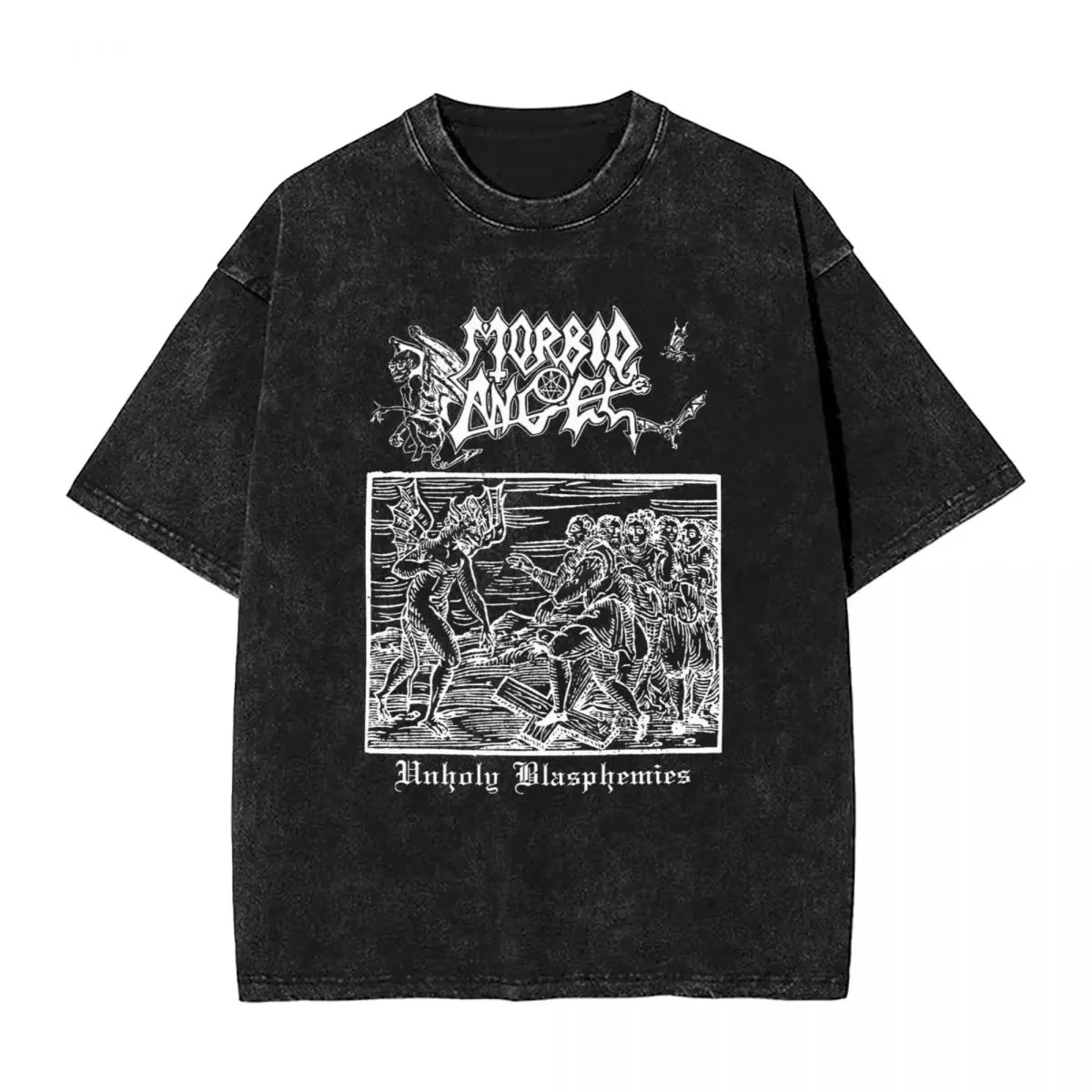 

Промытые футболки Morbid с ангелом в стиле хип-хоп, стиль Харадзюку, уличная одежда, 100% хлопок, летние топы, футболки для мужчин и женщин