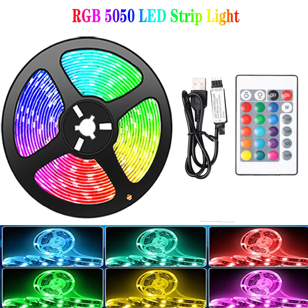 

RGB USB 5V Self Adhesive LED Strip Light 24 Key IR Control Tape For TV Desktop Screen BackLight Living Room Lamp Decoration LM