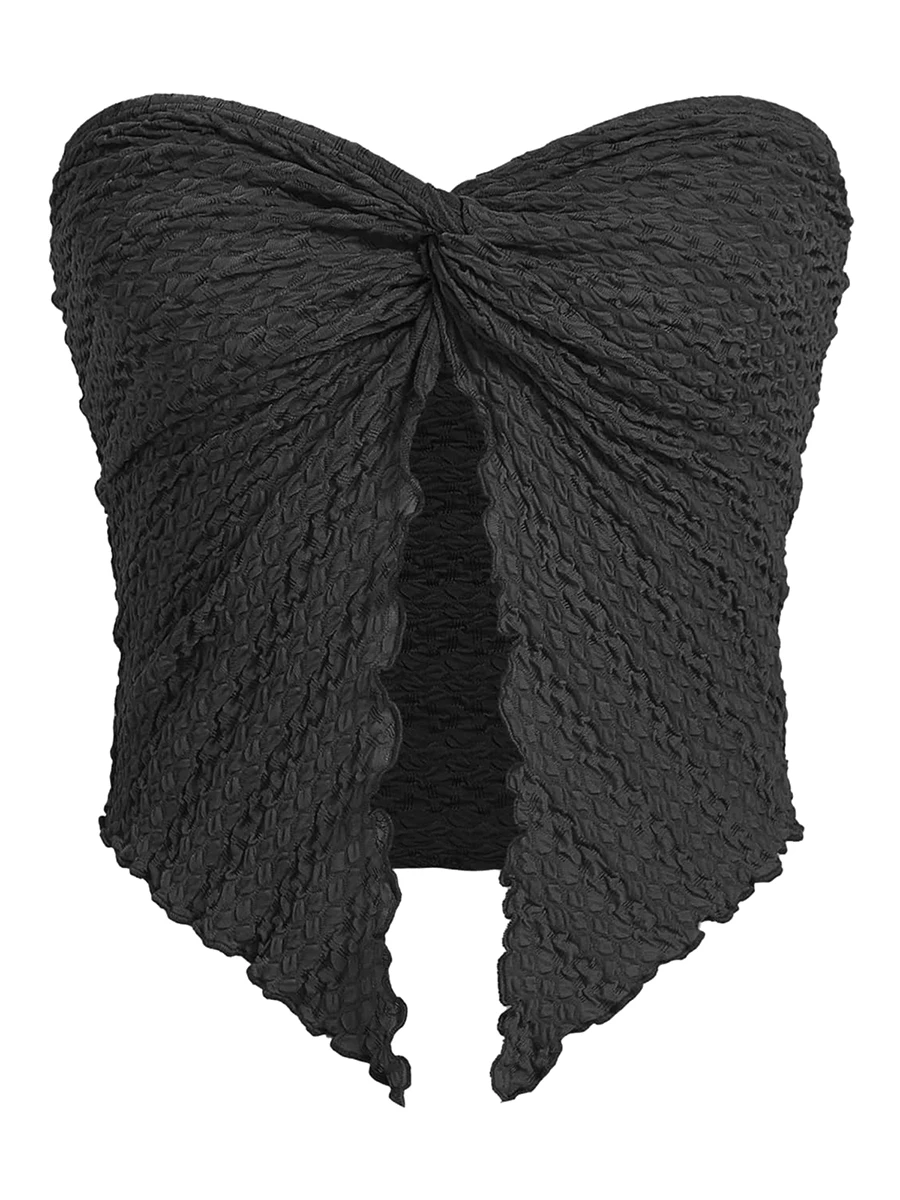 Женский топ бандо без бретелек Y2k укороченный рукавов с переплетением спереди и