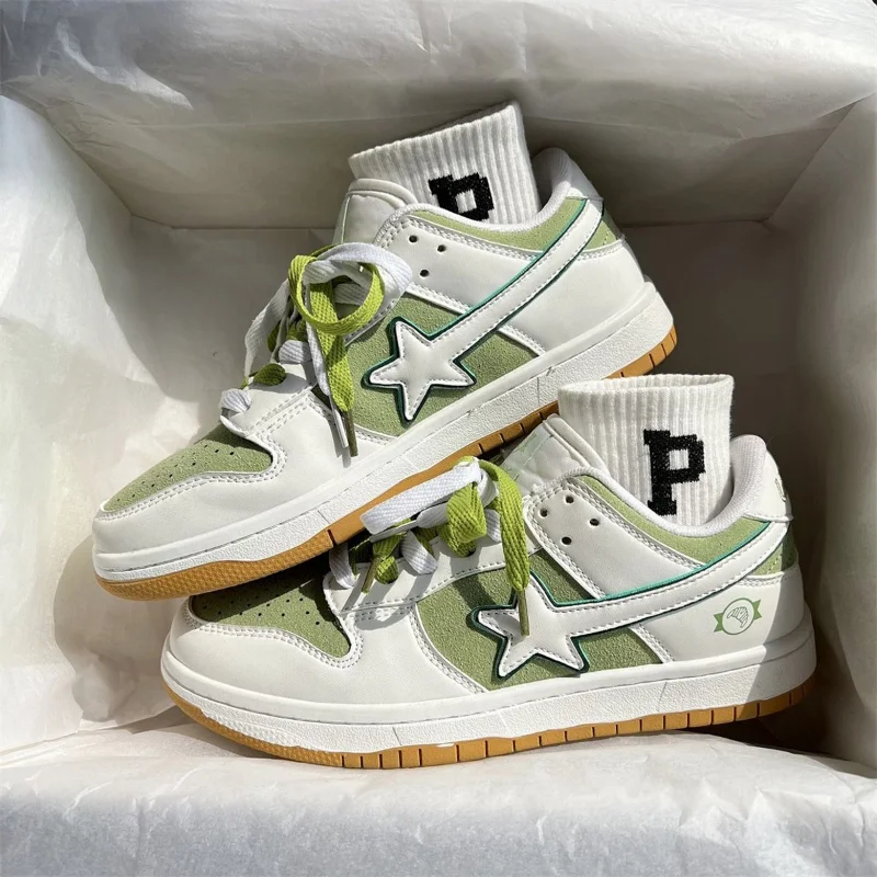 SHANPA Green Fashion Summer Women Sneakers Star Pattern Flat Vintage Casual Shoes Breathable Vulcanized Lace-Up Ladies Shoes New