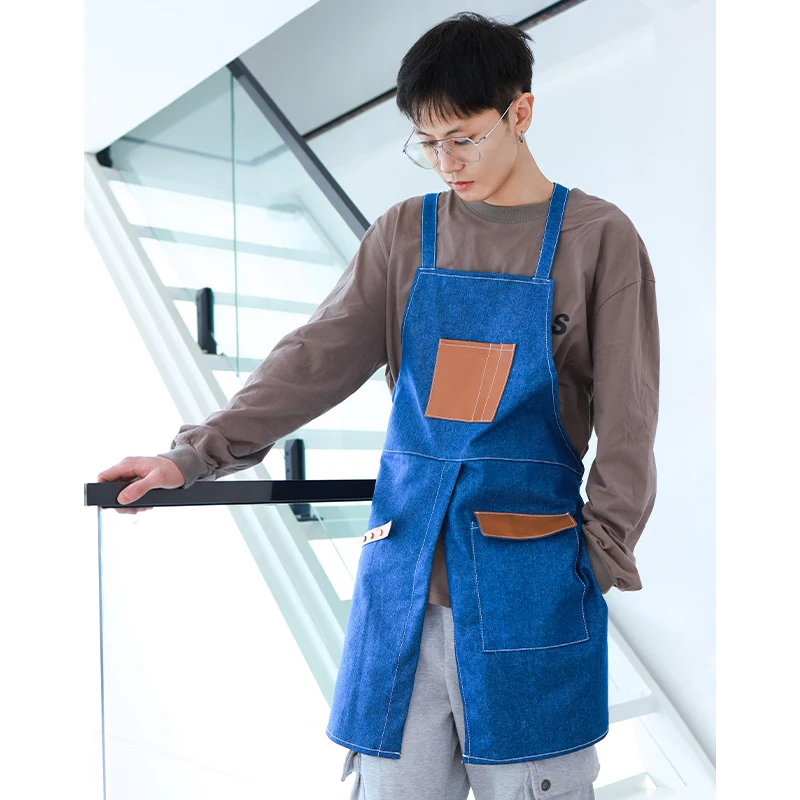 

Dining Specific Denim Apron Korean Version Custom Logo Coffee Milk Tea Ironing And Dyeing Worker Men And Women's Work Clothes