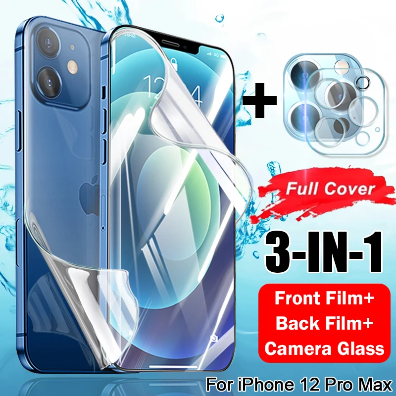 

Гидрогелевая пленка 3 в 1 для защиты экрана iPhone 11 12 13 Pro Max X XR XS Max 7 8 Plus 12 Mini SE2020, закаленное стекло для объектива камеры