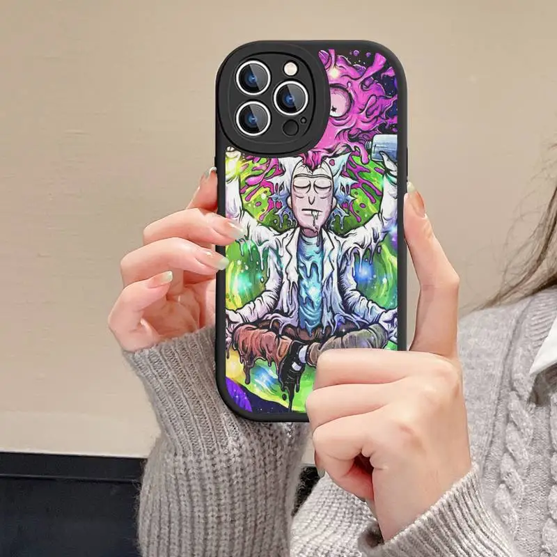 R-RickS Anime Funny Phone Case Hard Leather For iPhone 14 13 12 Mini 11 14 Pro Max Xs X Xr 7 8 Plus