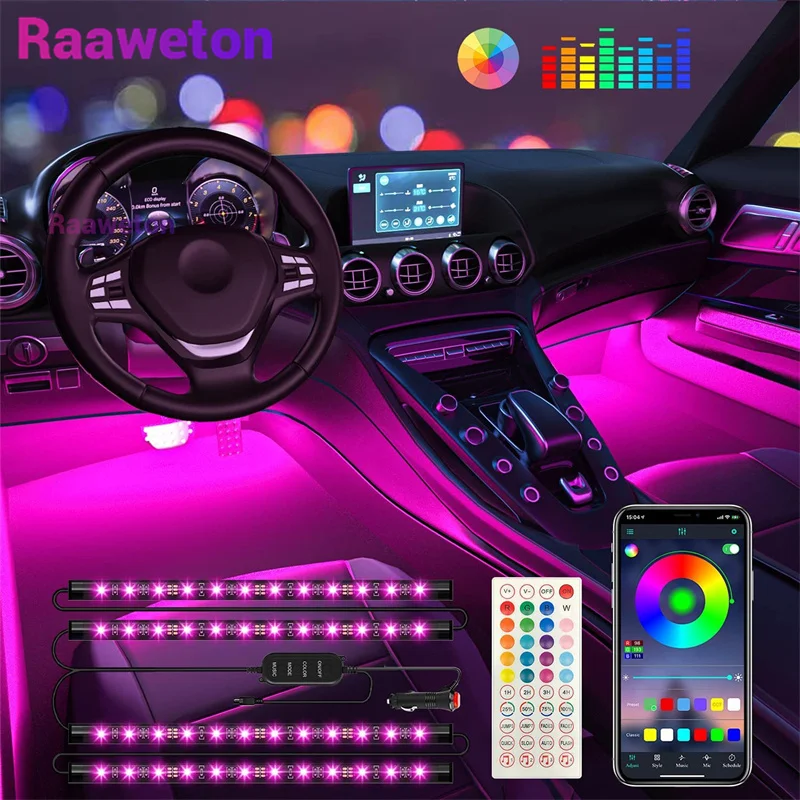

Лампа окружающей среды для салона автомобиля, с беспроводным дистанционным управлением через USB, автоматическая декоративная лампа RGB для создания атмосферы