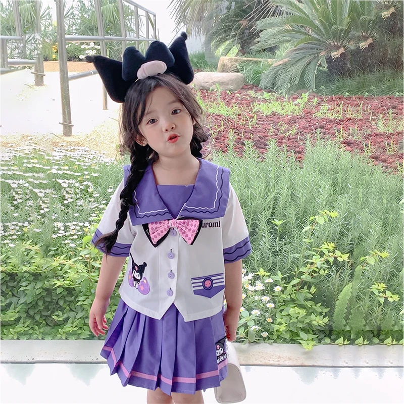 

Милое платье принцессы Sanrioed Kuromi JK Lolita для девочек летнее мультяшное платье детское платье синее платье с воротником комплект платья