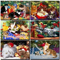 sdoyuno digital oil painting by numbers kit handpainted picture by number christmas cat animal drawing canvas home decoration