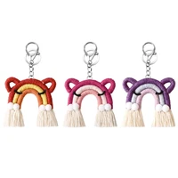 3 pieces cute cat rainbow keychains macrame weaving rainbow tassel keychains for women