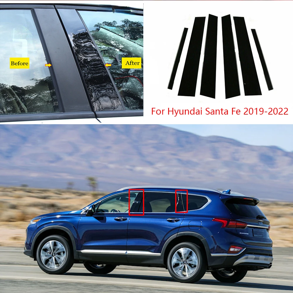 

6 шт., глянцевые черные автомобильные аксессуары для дверей и окон Hyundai Santa Fe 2019-2022
