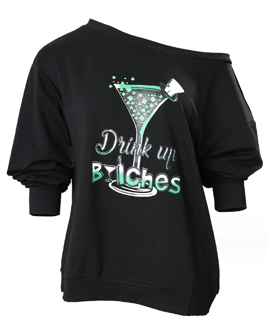 

Woman Commuting Blouse 2023 Autumn New Fashion Cotton One Shoulder Long Sleeve Floral Letter Print Daily Casual Sweatshirt