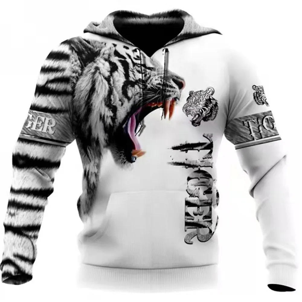 

Fashion Spring Autumn Animal Hoodies White Tiger Skin 3D All Over Printed Men's Sweatshirts Unisex Pullover Casual Jacket 4XL