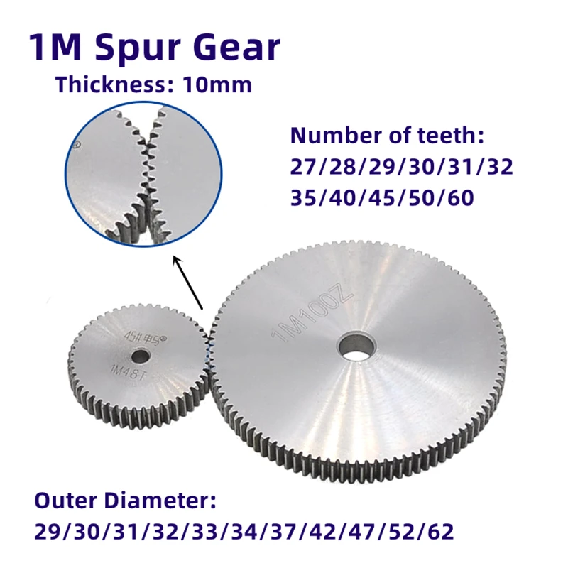 

1pcs 1-Mode Spur Gear Teeth Number 27-60 Teeth Outer Diameter 29mm-62mm Thickness 10mm Carbon Steel Material Motor Gear