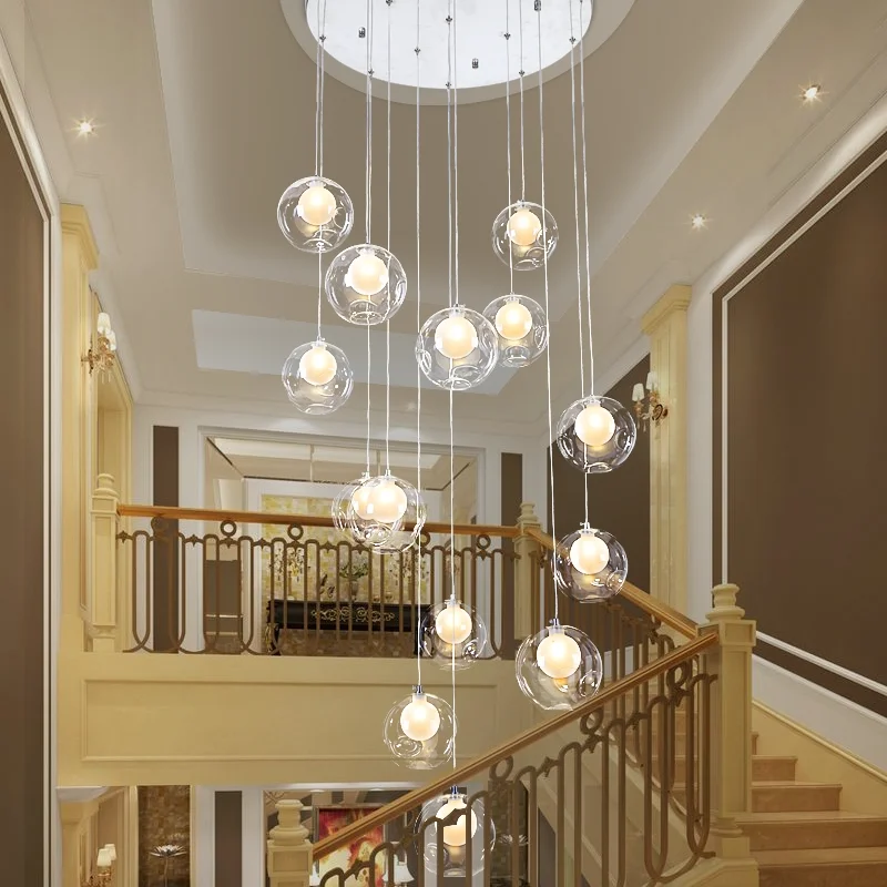 

Art Led Chandelier Pendant Lamp Light Room Decor Nordic Staircase Ceiling Bedside Double Shade Suspension Multiple Luminaire