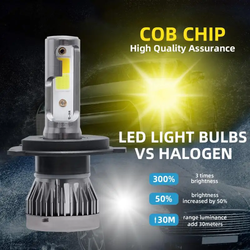 

1/2PCS H4 9003 HB2 LED Headlight Conversion Kit COB Hi/Lo Beam Bulbs 120W 26000LM High Power 6000K White + 3000K Yellow Light