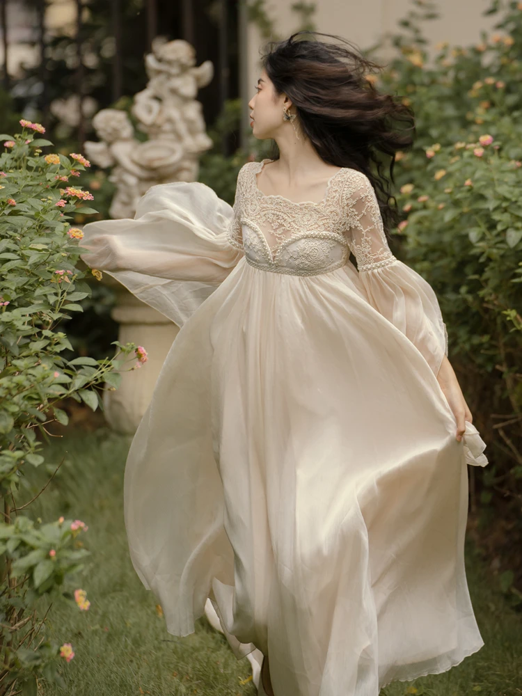 

Женское свадебное платье со шлейфом, кружевное элегантное платье во французском стиле, светильник ень 2022